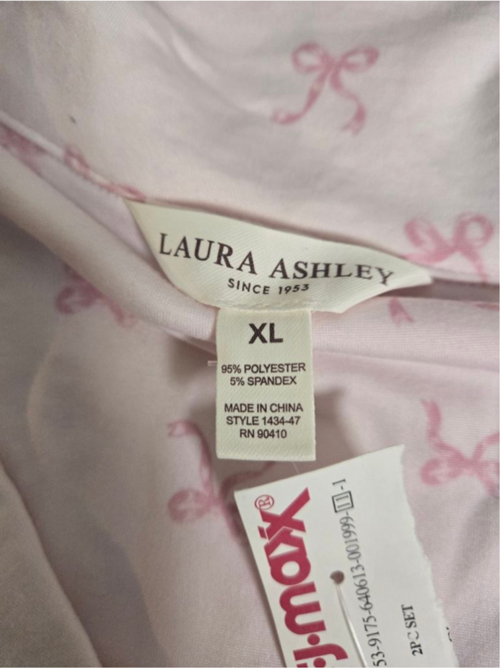 Women's Laura Ashley Pink Bow Print Pajama Set XL - Picture 8 of 9